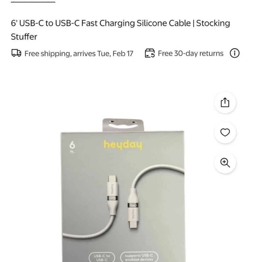Heyday Silver USB-C to USB-C Silicone Cable
